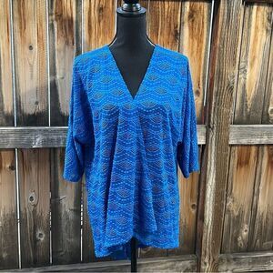 LulaRoe cardigan textured blue lace hi-lo short sleeve sheer knit Small